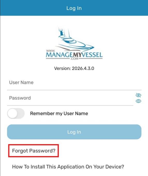 App Log In screen with Forgot Password? link highlighted