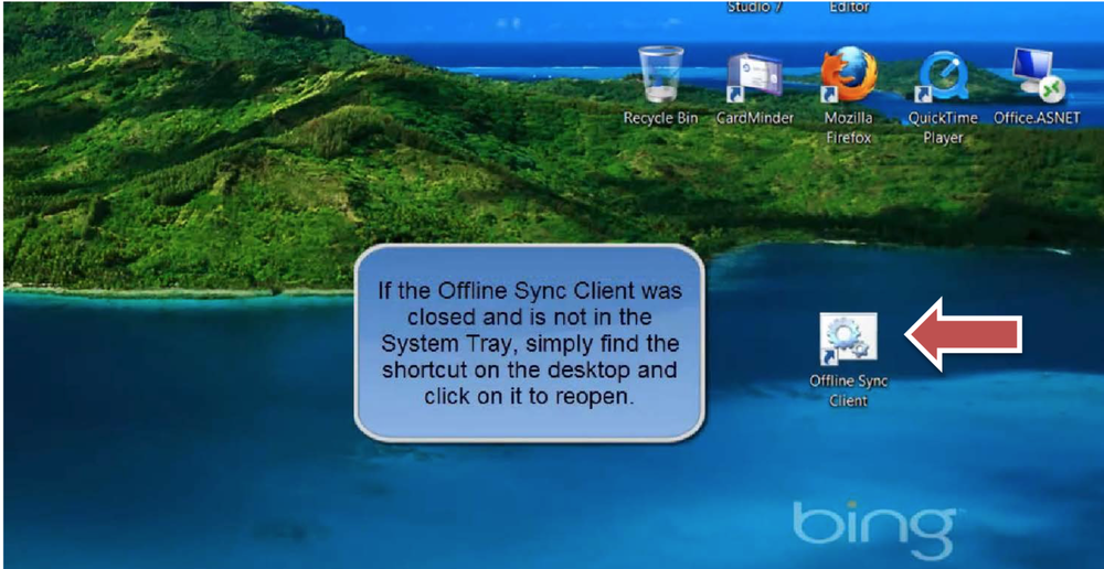 Desktop showing the Offline Sync Client shortcut