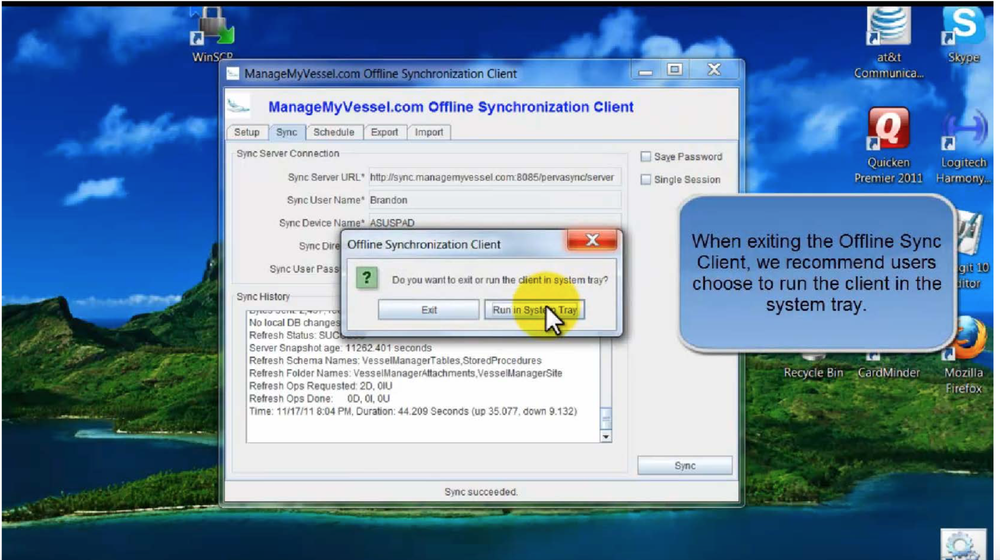 Sync client minimizing to the system tray