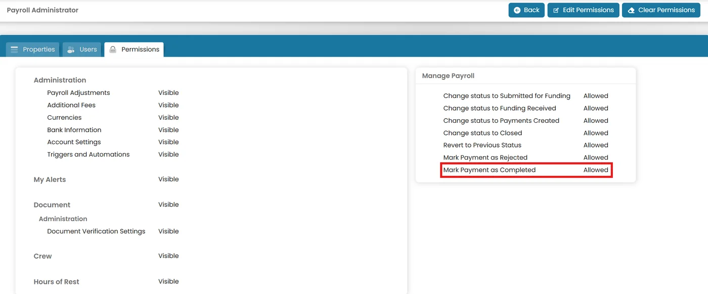 New Permission – Mark Payment as Completed