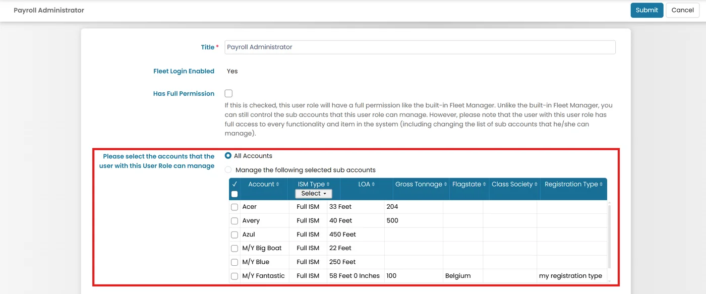 Managed Account Selector for User Roles