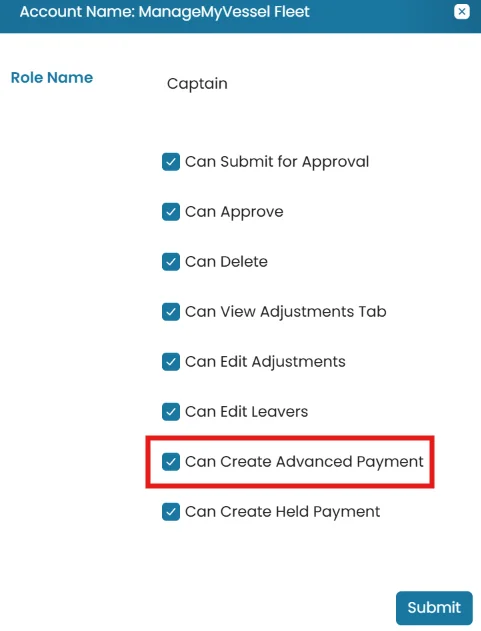 Advanced Payment Permission
